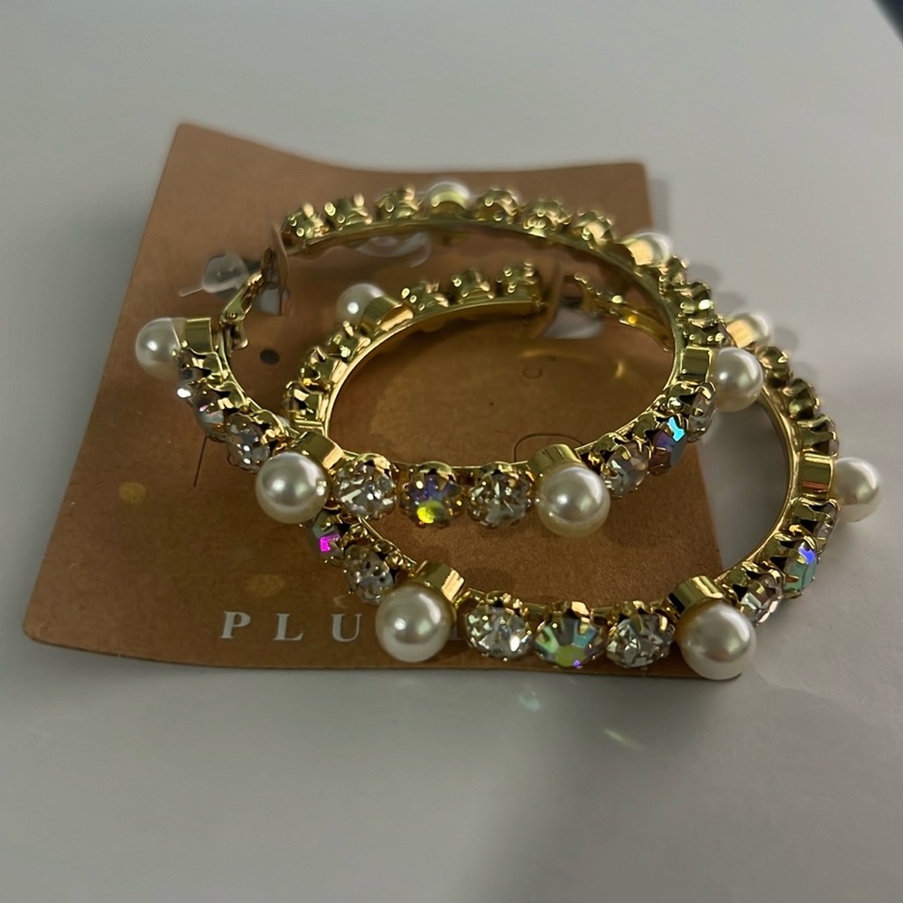 Pearl hoop, gold diamond earrings